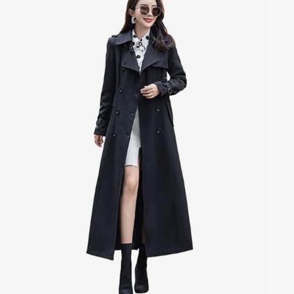 NWT Women's Posh Double Breasted Duster Slim Full Length Maxi Trench Coat - L - Picture 1 of 9